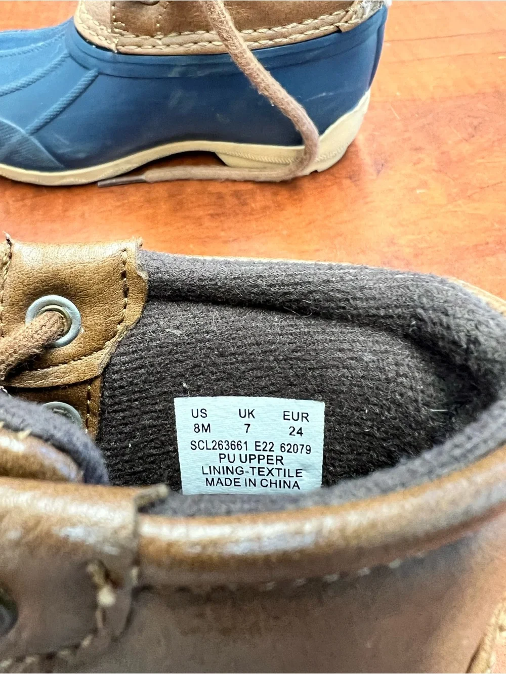 Sperry Kids Navy and Brown Lace-Up Rain Boots Sz 8T